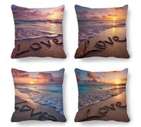 Ocher Cushion Covers 30x30 cm Pack of 4, Beach Cushions Double Sided Print, Soft Hypoallergenic Outdoor Garden Cushions Waterproof Square Linen Cushion Covers, Decorative Pillows for Sofa K-816