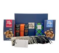 Ochil Fudge Gift Set for Men - Gentleman’s Box Hamper with Scottish Fudge Cubes, Sea Salted Caramel Chocolate, Lambswool Scarf & Men’s Grooming Essentials