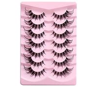 OCHILIMA False Eyelashes Clear Band Natural Wispy Cat Eye Faux Mink Lashes 7 Pairs Russian Strip Lashes D Curly Fluffy Multi-layers Fox Eye Lashes Multipack