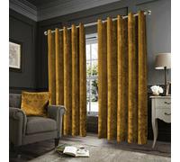 (Ochre, 66" x 72" (168cm x 183cm)) Crushed Velvet Blackout Curtains Eyelet Ring Top Readymade Drapes
