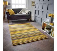 (OCHRE, 80 x 150 cm) Modern Multi Coloured 100% Wool Rugs Stripe Line Design Small Extra Large Hall Runner Rug Eco Friendly Handmade Mat