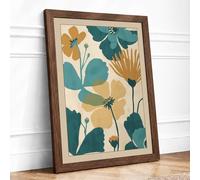 Ochre Flourish Botanical Framed Wall Art Print A2 (59.4×42cm) Walnut, Wall Decor for Living Room, Bedroom, Office & Home, Ready to Hang, Art Gift