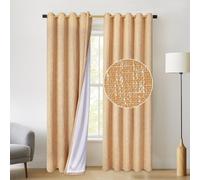 Ochre Linen Curtain Eyelet Burlap Mustard Yellow Thermal Linen Look Textured Lined 66×90IN Bedroom Living Room Long Thick Heavy Luxury Light Filter Not Blackout