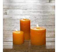 Ochre Pillar Candles, 3 Sizes, Yellow Orange Chunky Candles, Mustard Coloured Candles, Rustic Lighting, Tall Coloured Pillar Candles (Small: H7.5 x L7cm)