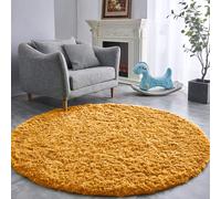 (Ochre Yellow, 120cm x 120 cm (4 ft x 4 ft)_Round Rug) Non Slip Rugs Soft Shaggy Area Rugs Runner Bath & Door Mats