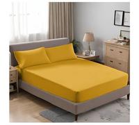 Ochre Yellow/Double - Bottom Sheet - Brushed Microfiber Fabric Fitted Sheet - Extra Deep Pocket 40cm (16 Inch) - Easy Care - Breathable and Super soft only Bed Sheets - Non-Iron and Fade Resistant