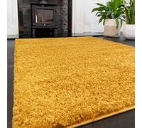 Ochre Yellow Shaggy Lounge Living Room Rug Modern Mustard Soft Plain Fluffy Bedroom Carpets Hallway Children's Mat Area Rugs 111cm x 161cm