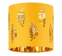 Ochre Yellow Table Lamp Shade, Lampshade for Table Lamp or Bedside Light, Fern Leaf Cut Out Design, Metallic Gold Inner, Diameter 15cm