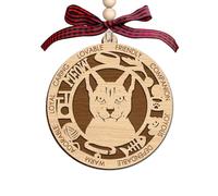 Ocicat Wooden Ornament - Laser Cut Round Decor with Meow and Fishbone Accents - Pet Portrait Design - Caring Lovable Friendly Companion Words - Tree Gift for Cat Lovers
