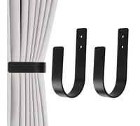 OCIOLI 2 Pack Metal Curtain Tie Backs & Holdbacks - Solid Aluminum U-Shaped Wall Mounted Drapery Hooks Holder, Modern Durable Curtain Tiebacks for Living Room Bedroom Curtains & Draperies (2, Black)