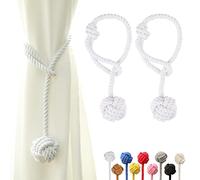 OCIOLI 2 Pieces Curtain Tiebacks Curtain Holdbacks Curtain Ties with Big Woven Ball Outdoor Curtain Tiebacks Cotton Hand Woven Curtain Rope tiebacks Decorative Tie Backs for Drapes (White)