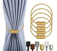 OCIOLI 4 Pack Magnetic Curtain Tiebacks Curtain Holdbacks Tie Backs Curtain Ties with Thicker Twist Rope & Strong Magnet Tie Backs for Curtains (Gold, 4)