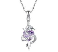 OCJ June Birthstone Necklace Alexandrite Jewellery for Women, 925 Sterling Silver Snake and Sword Pendant Necklaces, Anniversary Birthday Gifts for Her