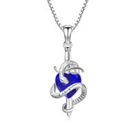 OCJ September Birthstone Necklace Sapphire Jewellery for Women, 925 Sterling Silver Snake and Sword Pendant Necklaces, Anniversary Birthday Gifts for Her