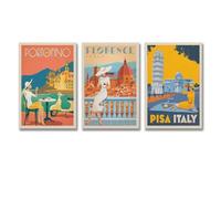 Ockxin Italy Vintage Travel Poster Set - 3pcs Wall Art Canvas Posters, 16x24inch (40x60cm), Room Decorative Aesthetic Poster Print Decor