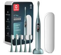 Oclean Sonic Electric Toothbrush Adults X Series Pro Travel Set, Smart Touchscreen, 3 Modes, 84000 VPM, Lasts 30 Days, 2 in 1 Magnetic Charger Wall-Mount, 6 Replacement Heads & Travel Case - Green