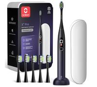 Oclean Sonic Electric Toothbrush Adults X Series Pro Travel Set, Smart Touchscreen, 3 Modes, 84000 VPM, Lasts 30 Days, 2 in 1 Magnetic Charger Wall-Mount, 6 Replacement Heads & Travel Case - Purple