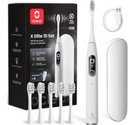 Oclean X Elite 10 Electric Toothbrush, Touchscreen, 12 Tracking Zones, 5 Brushing Modes with Gum Care, Sonic Toothbrush, 40 Days of Battery Life, Quiet 45 dB, Timer, Gray Set