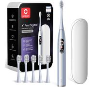 Oclean X Series Pro Digital Travel Set, Sonic Electric Toothbrush Adults w Smart Screen,8 Areas Tracking, One-Click Supplementary Brushing, 3 Modes, 6 Replacement Heads & Travel Case - Pearl Grey