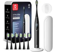 Oclean X Series Pro Elite Premium Set, Ultra-Quiet Powerful Sonic Electric Toothbrush Adults w Smart Screen, Wireless Charge for 35 Days, 4 Modes, 6 Replacement Heads & Travel Case - Black