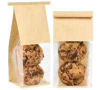 Ocmoiy 50 Pack Small Bakery Bags with Window, 3.9x3.5x9.5 Inches Tin Tie Tab Lock Cookie Packaging Bag, Resealable Paper Treat Bags for Homemade Granola, Popcorn, Candies, Snack