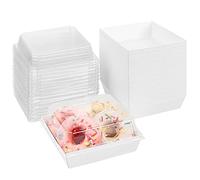 Ocmoiy Charcuterie Boxes with Clear Lids, 50 Pack 5" Square White Bakery Boxes, Cookie Boxes, Small Treat Boxes for Cake Slice, Pastry, Sandwich, Dessert To Go Containers