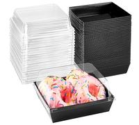 Ocmoiy Small Charcuterie Boxes with Clear Lids, To Go Paper Disposable Food Containers, 5 Inches Bakery Dessert Boxes for Sandwich, Cookie, Pastry, Cake Slice (Black, 50ct)