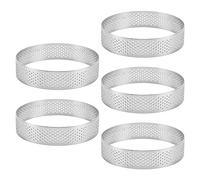 Ocnvlia 5Pcs Circular Tart Rings with Holes Stainless Steel Fruit Pie Quiches Cake Mousse Mold Kitchen Baking Mould 9cm