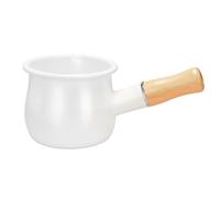 Ocnvlia Enamel Milk Pan, Mini Butter Warmer 10cm Enamelware Saucepan Pan Cookware with Wooden Handle, Perfect Size for Heating Smaller Liquid Portions. (White)