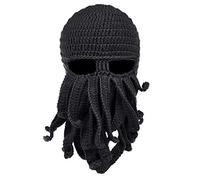 Ocobudbxw Men Women Creative Funny Tentacle Octopus Knitted Hat Long Beard Beanie Cap Balaclava Winter Warm Halloween Costume Cosplay Mask Black