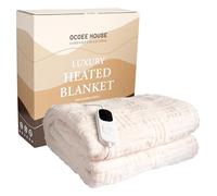 Ocoee House Luxury Heated Blanket, Electric Throw - 180x160cm King Size Ecru Thick Heavyweight Patterned Sherpa Fleece. 6 Heat Settings, Digital controller. ETL/VDE certified