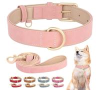Ocorex - Soft Padded PU Leather Dog Collar and Lead Set - Adjustable Collar and Matching Walking Lead - for Small and Medium Dogs, Pug - Black (Pink, S)