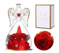 Ocosy Forever Real Rose Light Angel Gift, Romantic Gift for her, Preserved Real Flower Rose in Angel Figurines Rose for Valentine's Day Anniversary Christmas - Red