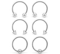 Ocptiy 00G 0G 2G 4G 6G 8G 10G 12G 14G 16G Septum Rings Silver Black Surgical Steel Heavy Gauges Earrings Stretching kit Eyebrow Lip Septm Nose Rings Helix Tragus Daith Rook Earrings Hoops 10mm-19mm