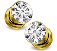 Ocptiy 00G Astm F136 Titanium Gauges Tunnels Plugs Earrings for Ears Stretching Kit 00 Gauge Implant Grade Screw Fit Double Zero Gold Diamond Tunnel Plug Gauges Size 10mm Piercing Women Men 3/8 inch
