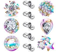 Ocptiy 14G Grade 23 Titanium Dermal Tops and Dermal Base Internally Threaded Clear Star Heart Flower Gem Top Piercing Jewelry for Women Men 15PCS, Metal, cubic-zirconia