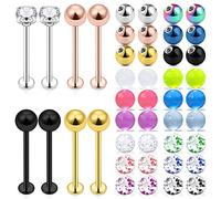 Ocptiy 16G Ch imple Piercing Jewelry Flat Back Tongue Rings and Replacement Balls Extra Long Lip Labret Rings Studs Piercing Jewelry Retainer for Men Women 14mm 16mm 19mm Bar Length, 16G (1.2mm