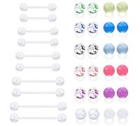 Ocptiy 16G Clear Plasic Tongue Ring Nipple Piercing Flexible Straight Barbell Long Bar Silicone Pregnancy Belly Navel Button Ring Piercing Jewelry Retainer Sport Surgery Maternity Pregnant Women Men