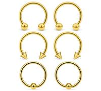 Ocptiy 16G Septum Rings Jewelry Horseshoe Captive Bead Septum Nose lip Ring Stainless Surgical Steel Cartilage Helix Tragus Rook Daith Earring Hoop Smiley Snake Bites Piercing Jewerly Women Men 12mm