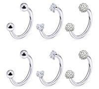 Ocptiy 18G 16G Septum Rings Horseshoe Nose Rings 316L Surgical Steel Opal CZ Septum Nose Lip Piercing Helix Tragus Cartilage Rook Daith Earrings Hoops Piercing Jewelry for Women Men 8mm 10mm, Metal