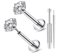 Ocptiy 20G 18G 16G F136 ASTM Titanium Flat Back Nose Studs Lip Medusa Labret Monroe Piercing Hypoallergenic Cartilage Helix Tragus Earrings Ear Piercing Jewelry for Women Men 6mm-19mm Bars CZ 3mm, 20G