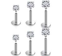 Ocptiy 20G 18G 16G Titanium Flat Back Nose Rings Studs Hypoallergenic Lip Labret Monroe Medusa Internally threaded Tragus Cartilage Helix Earrings Studs Piercing Jewelry for Women Men 6mm 8mm 10mm