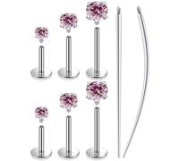 Ocptiy 20G 18G 16G Titanium Flat Back Nose Rings Studs Hypoallergenic Lip Labret Monroe Medusa Internally threaded Tragus Cartilage Helix Earrings Studs Piercing Jewelry for Women Men 6mm 8mm 10mm