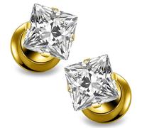 Ocptiy 4G Gold Gauges Tunnels Plugs Earrings for Ears Stretching Kit 4 Gauge 316L Surgical Stainless Steel Diamond Single Flare Tunnels Plugs Hollow Gauges Size 5mm Piercing Women Men 3/16 inch