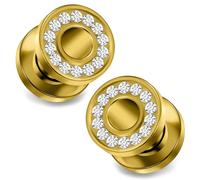 Ocptiy 4G Gold Gauges Tunnels Plugs Earrings for Ears Stretching Kit 4 Gauge 316L Surgical Stainless Steel Diamond Single Flare Tunnels Plugs Hollow Gauges Size 5mm Piercing Women Men 3/16 inch