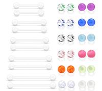 Ocptiy 6mm-38mm 14G 16G Clear Plastic Nipple Tongue Ring Industrial Earrings for Surgery Pregnancy Belly Button Ring Bioflex Flexible Acrylic Straight Barbells Piercing Jewelry Retainer for Work Sport