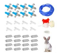OCQOTAT Automatic Rabbit Watering System,Quail Rabbit Water Bottle Dispenser 8 Nipples Drinker,ID 5/16" Hose 19.68 Feets,Barb Fittings to G1/2" Thread,T-Fittings,Springs,Gaskets,Bucket Connector
