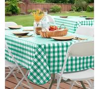 OCS Parts 52" x 90" Classic Green and White Checkered Rectangular Vinyl Tablecloth with No Slip Flannel Backing | Indoor Outdoor Waterproof Heavy Duty Gingham Plaid Table Cover