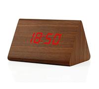 OCT17 Wooden Wood Clock, New Version LED Alarm Digital Desk Clock Adjustable Brightness, Alarm Time, Displays Time Date Temperature - Brown