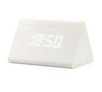 OCT17 Wooden Wood Clock, New Version LED Alarm Digital Desk Clock Adjustable Brightness, Alarm Time, Displays Time Date Temperature - White